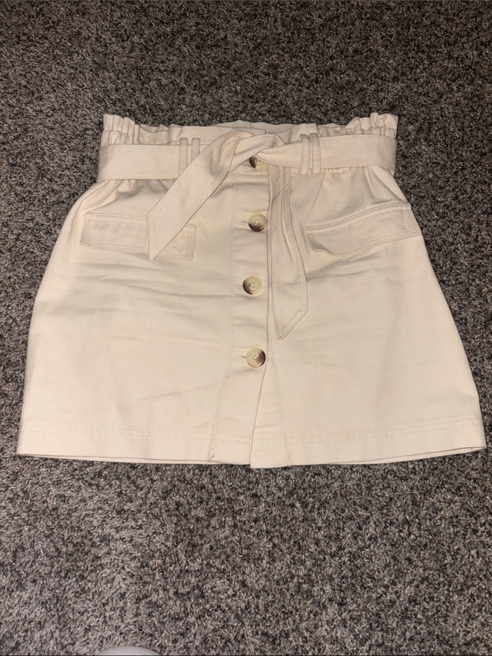 Zara Cream High-Waist Paperbag Skirt with Label